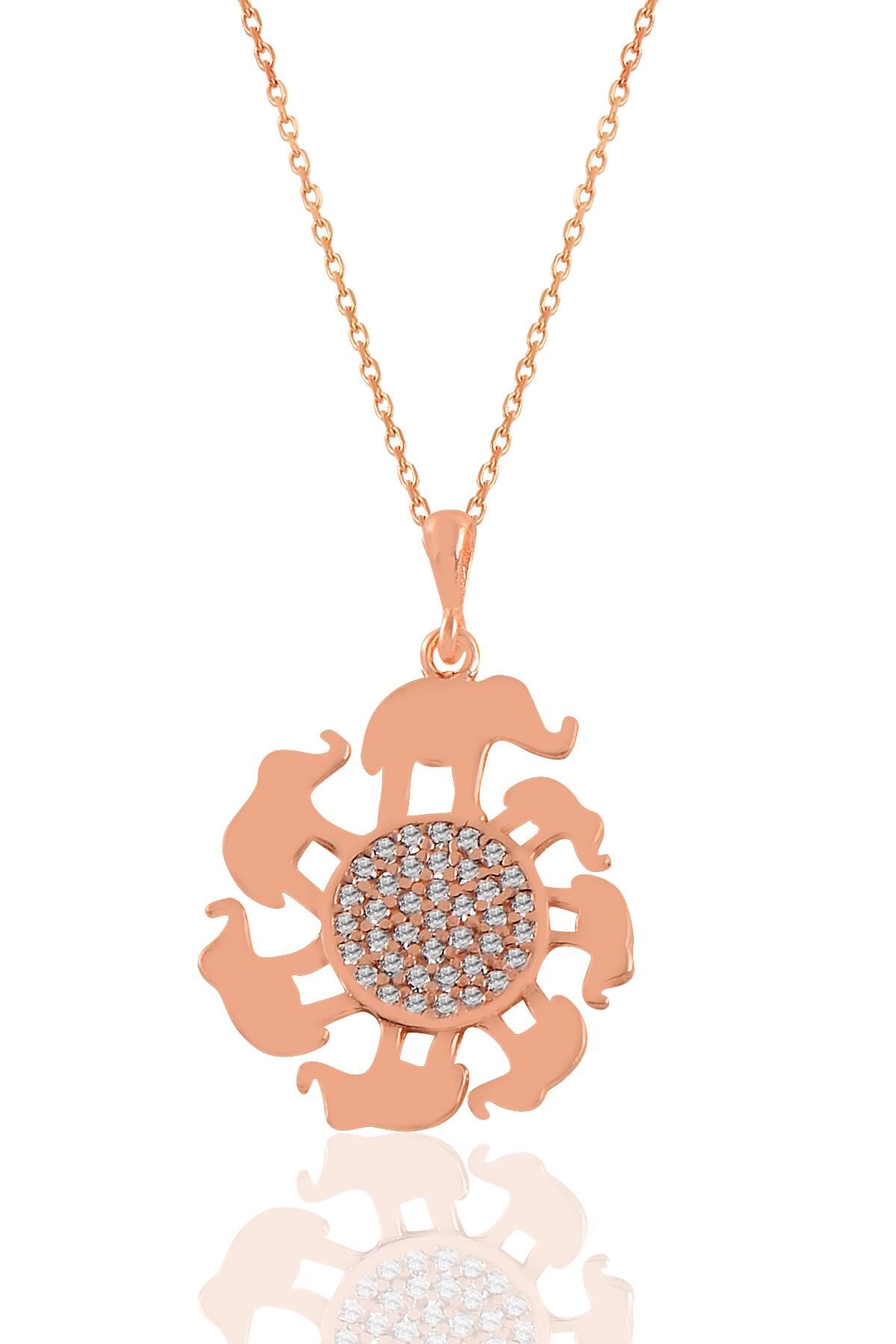 Gümüş rose zirkon taşlı bereket fil kolye SGTL11042ROSE