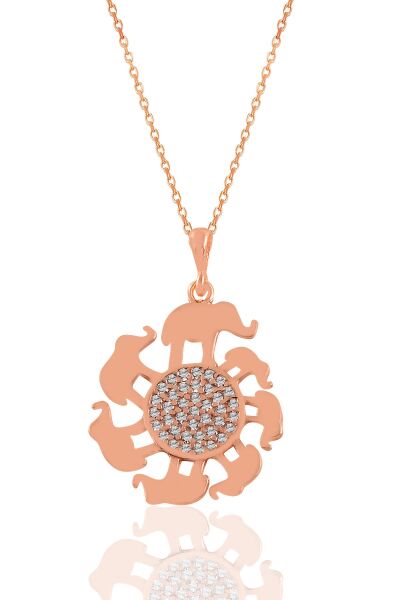 Gümüş rose zirkon taşlı bereket fil kolye SGTL11042ROSE