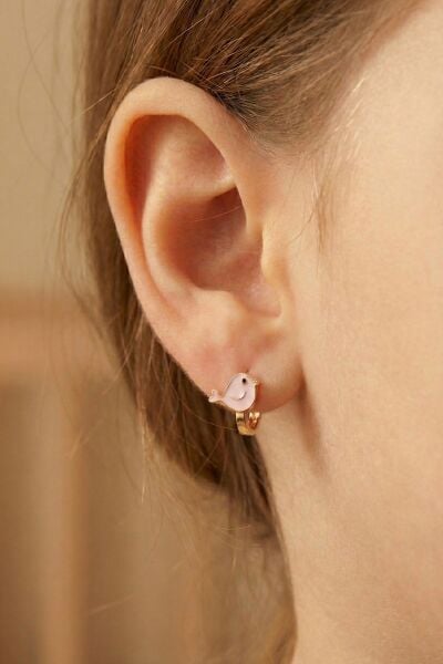 925 ayar gümüş küpe rose mineli umut kuşu çocuk küpesi SGTL12583ROSE