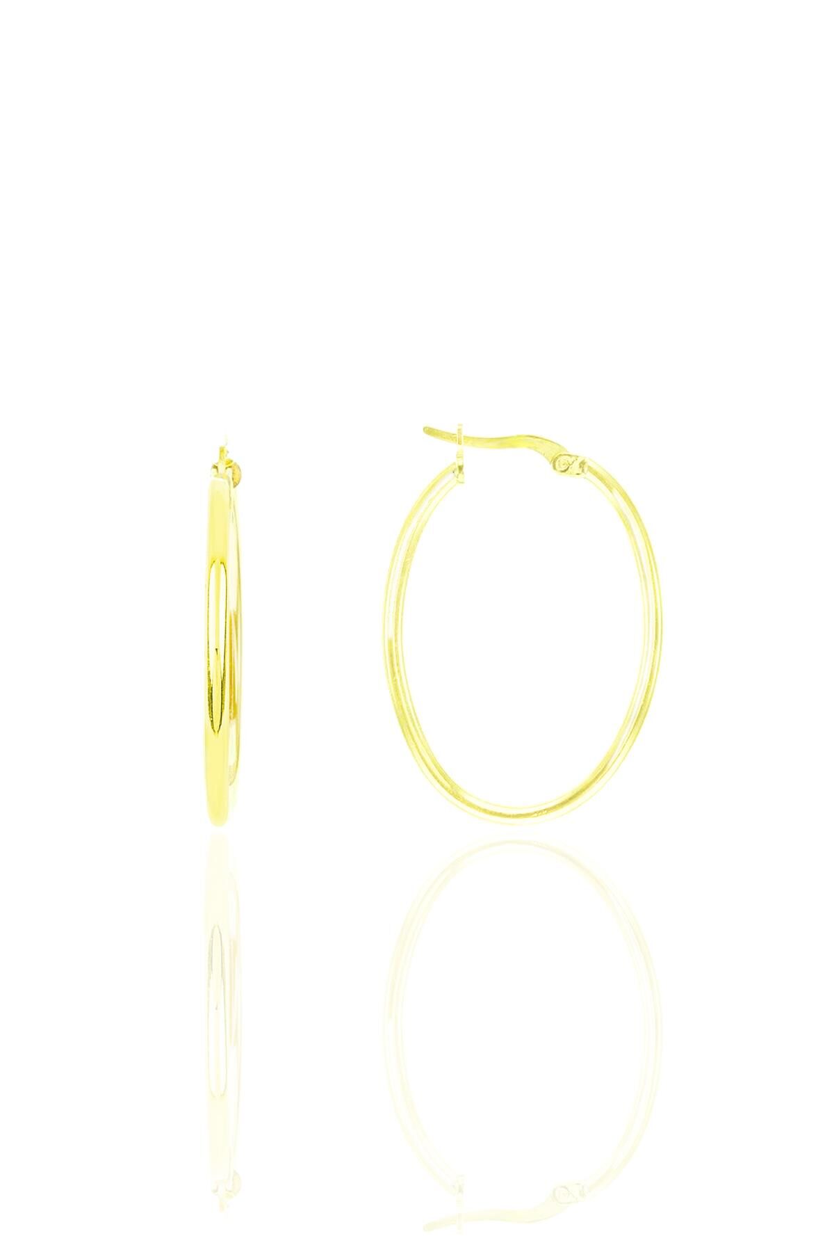 Gümüş altın yaldızlı oval şarnel halka küpe  SGTL12509GOLD