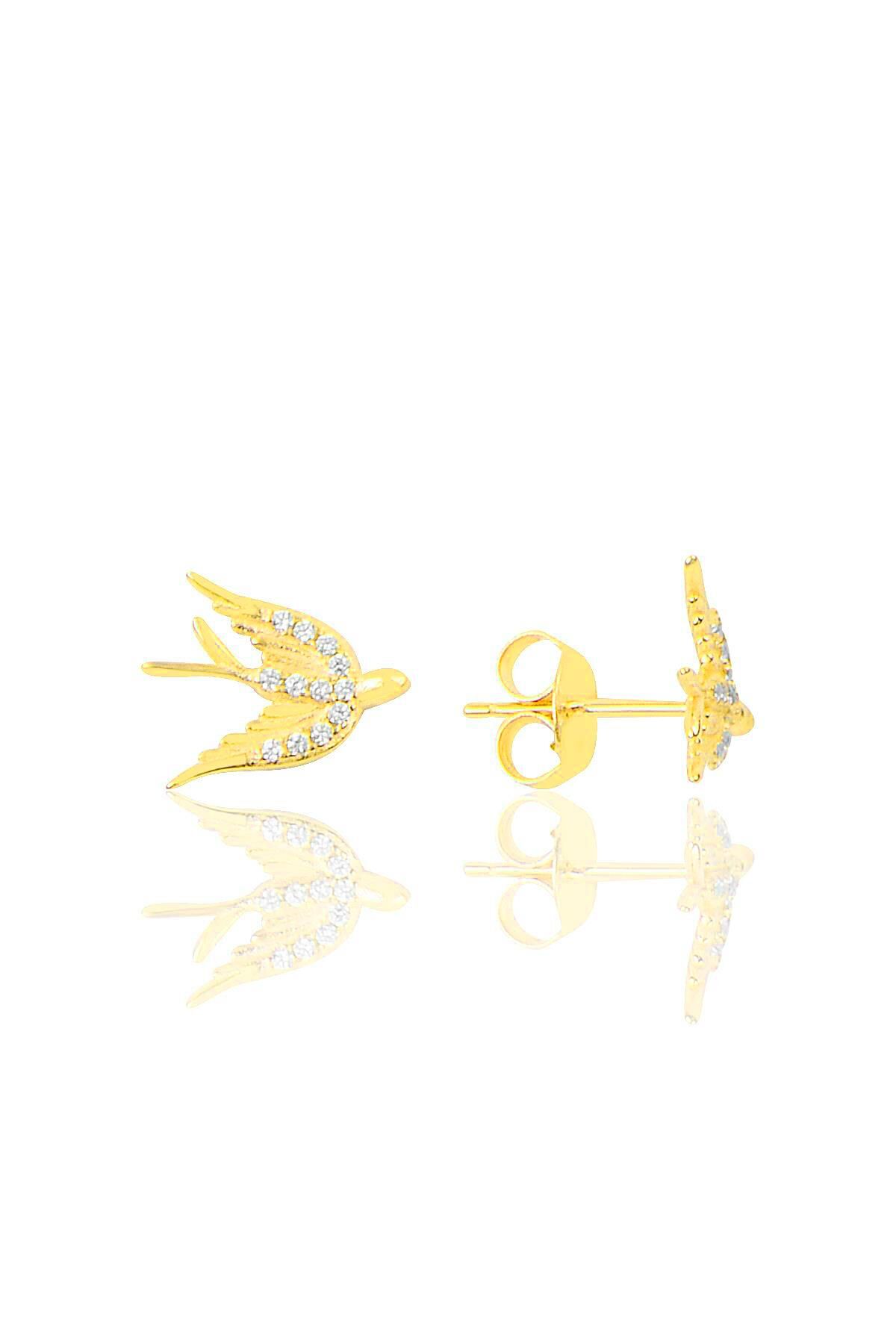 Gümüş altın yaldızlı zirkon talı Kırlangıç küpe SGTL10819GOLD