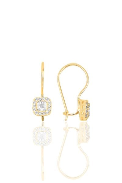 Gümüş altın yaldızlı zirkon taşlı çengelli kare küpe SGTL10286GOLD