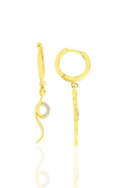 Gümüş altın yaldızlı zirkon taşlı yılan küpe SGTL11431GOLD