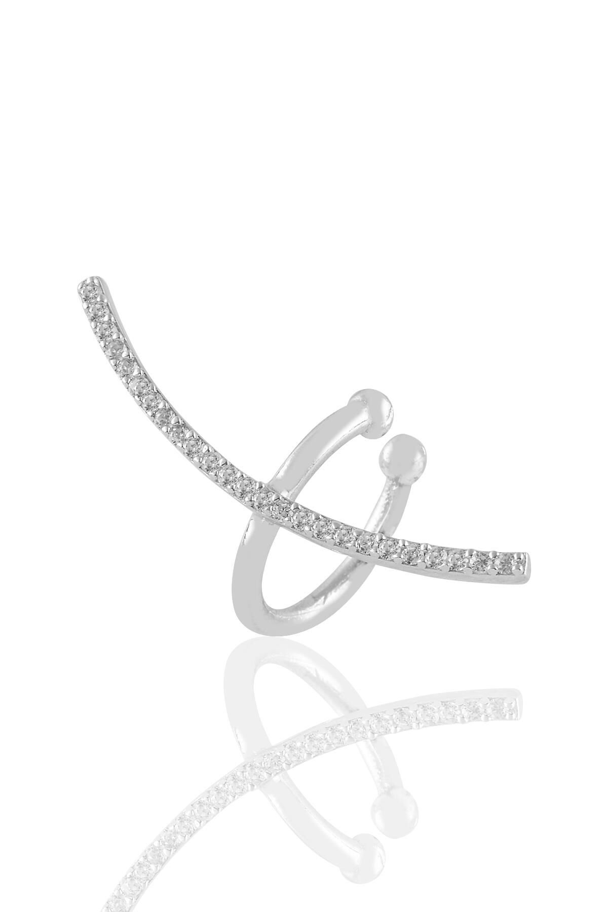 Gümüş rodyumlu zirkon taşlı hilal kıkırdak küpe SGTL11372RODAJ