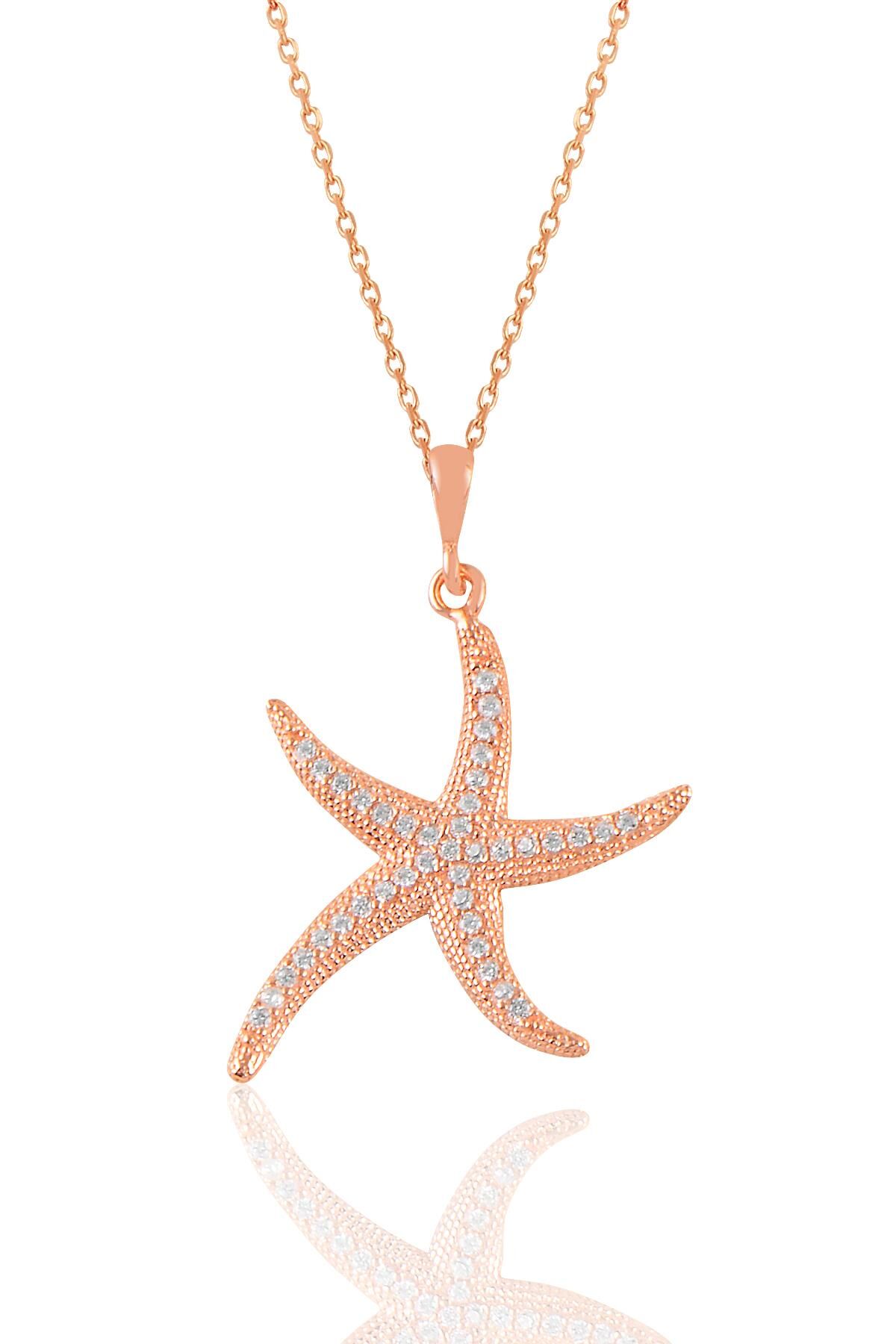 Gümüş rose zirkon taşlı deniz yıldızı kolye SGTL11041ROSE