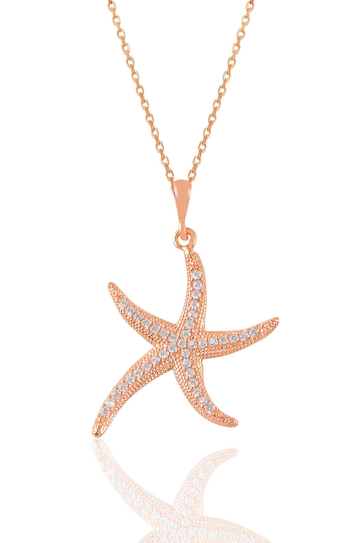 Gümüş rose zirkon taşlı deniz yıldızı kolye SGTL11041ROSE
