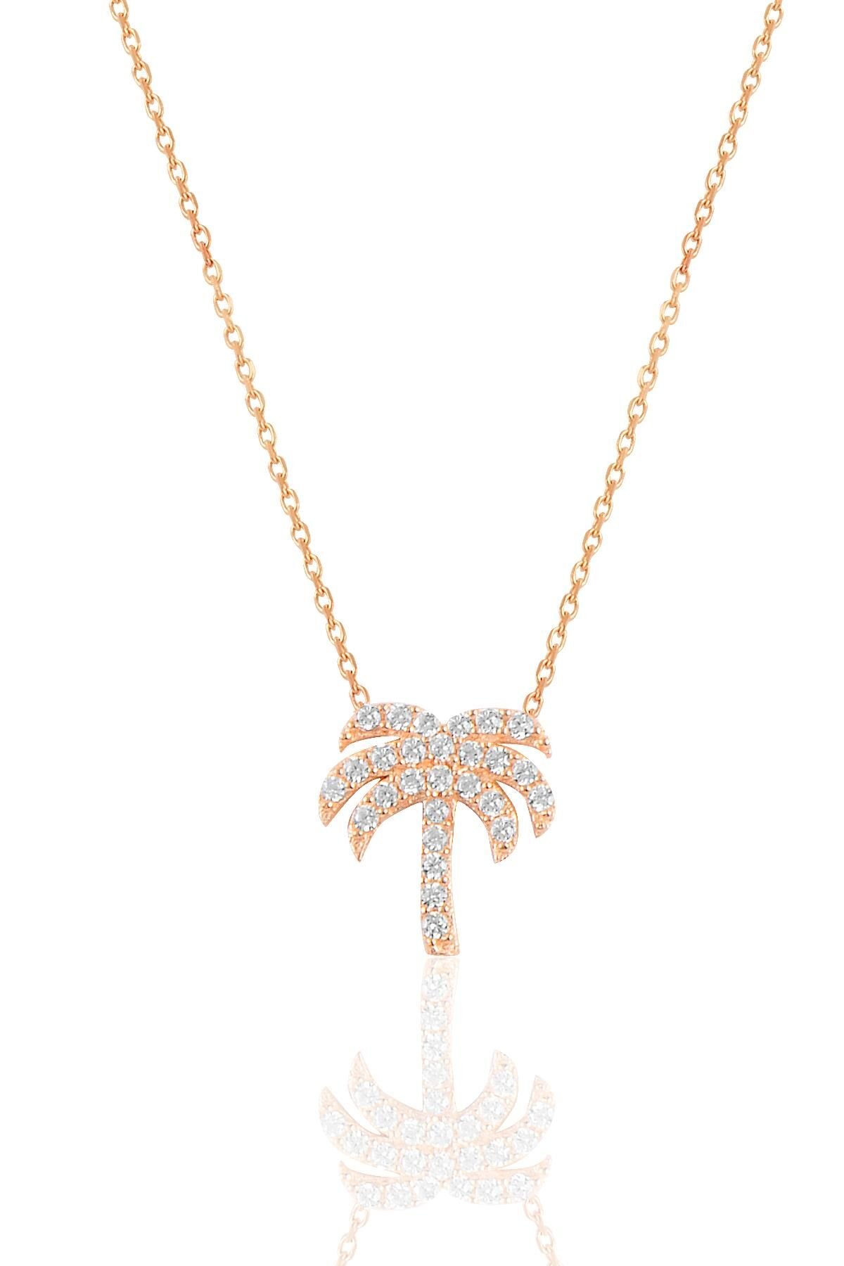 Gümüş rose zirkon  taşlı palmiye kolye  SGTL10303BYZ