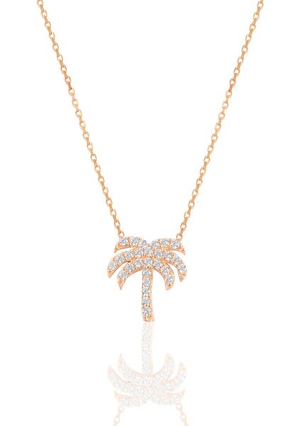 Gümüş rose zirkon  taşlı palmiye kolye  SGTL10303BYZ