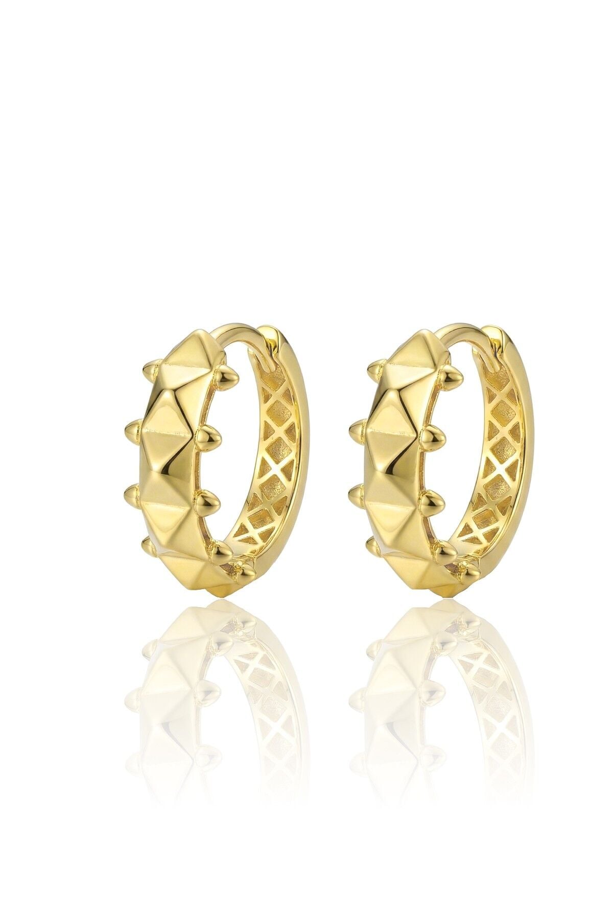 925 Ayar Gümüş küpe Üzeri Altın Kaplama Piramit desenli halka küpe SGTL13187GOLD