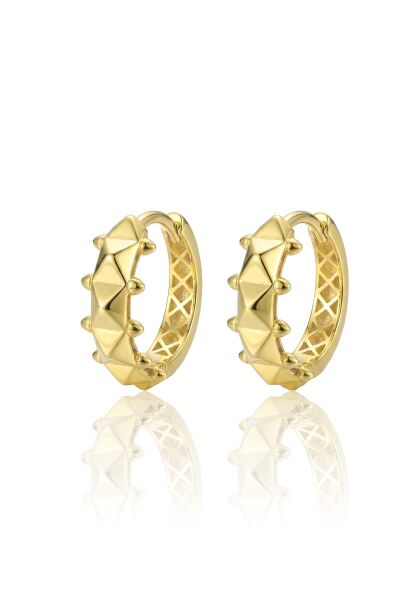 925 Ayar Gümüş küpe Üzeri Altın Kaplama Piramit desenli halka küpe SGTL13187GOLD