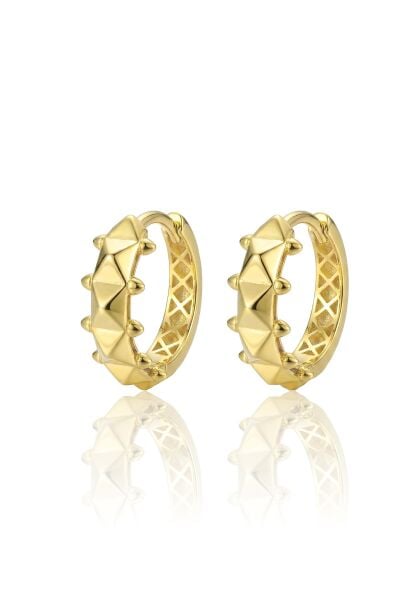 925 Ayar Gümüş küpe Üzeri Altın Kaplama Piramit desenli halka küpe SGTL13187GOLD