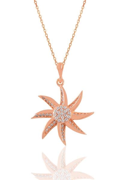 Gümüş rose zirkon taşlı 8 kollu deniz yıldızı kolye  SGTL11040ROSE