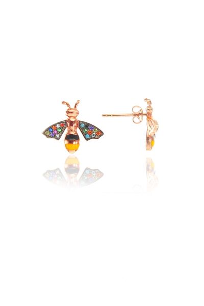 Gümüş mineli ve renkli taşlı arı ikili set SGTL8525