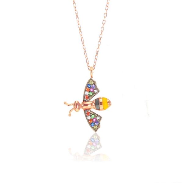 Gümüş mineli ve renkli taşlı arı ikili set SGTL8525