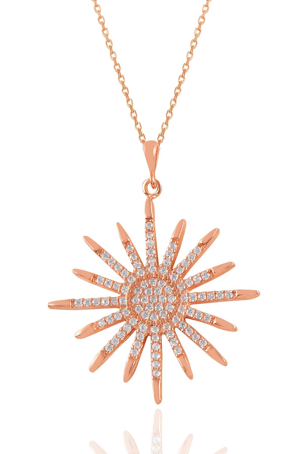Gümüş rose zirkon taşlı sunlight kolye SGTL11038ROSE