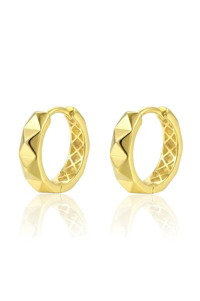 925 Ayar Gümüş küpe Üzeri Altın Kaplama Prizma Dokulu Modern Halka Küpe SGTL13188GOLD