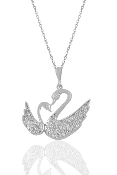 Gümüş rodyumlu zirkon taşlı kuğu kolye ve küpe seti SGTL11412RODAJ