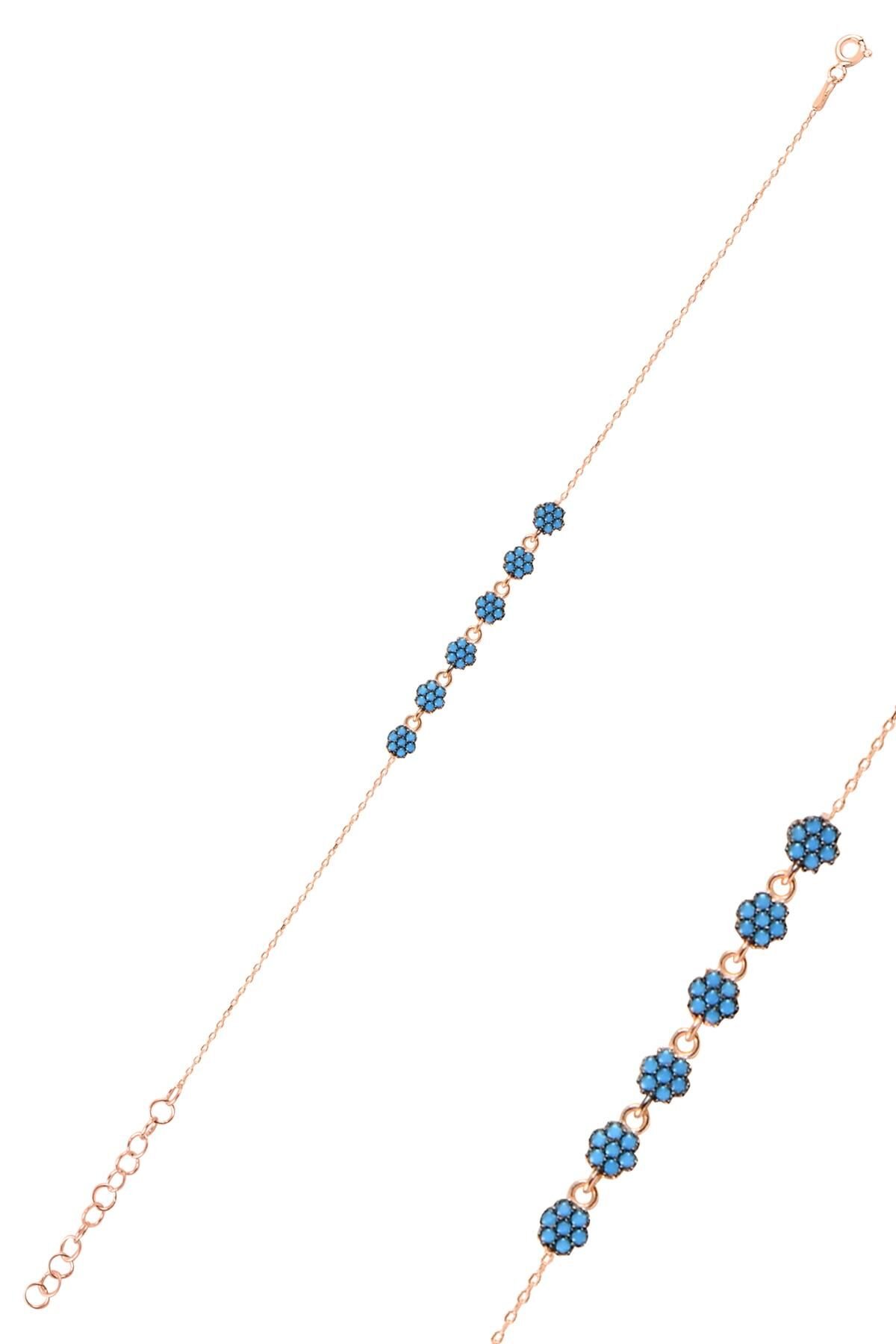 Gümüş rose turkuaz taşlı çiçek bileklik SGTL10305TURKUAZ