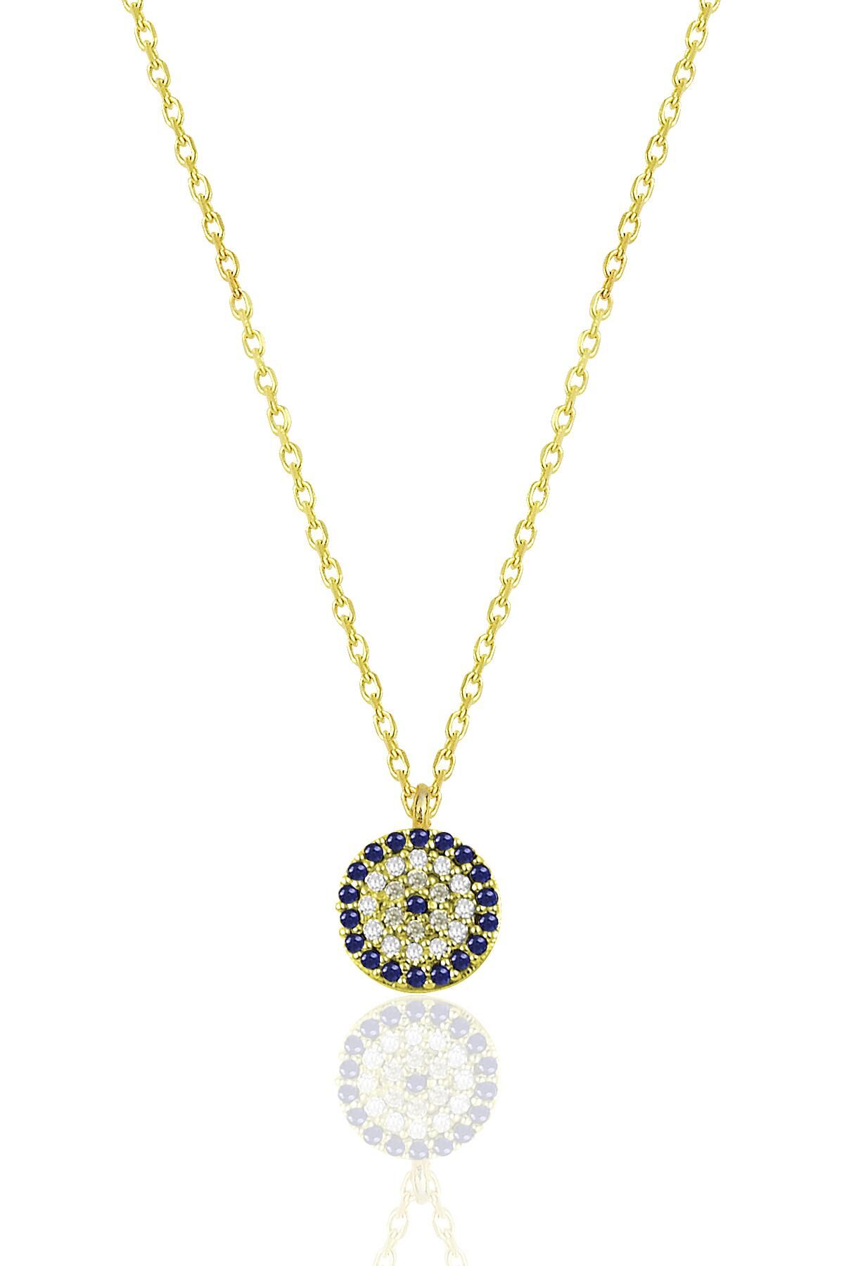 Gümüş altın yaldızlı zirkon taşlı nazar kolye SGTL12511GOLD