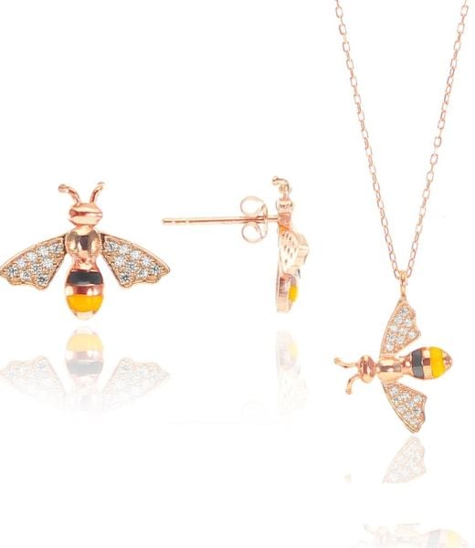 Gümüş mineli ve zirkon taşlı arı ikili set SGTL8527