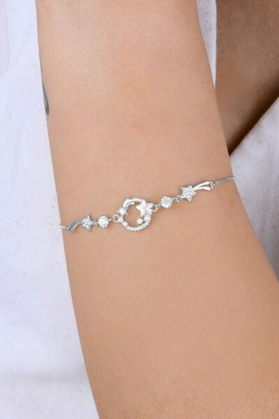 Gümüş rodyumlu zirkon taşlı yıldız kümesi kadın bileklik SGTL12921RODAJ