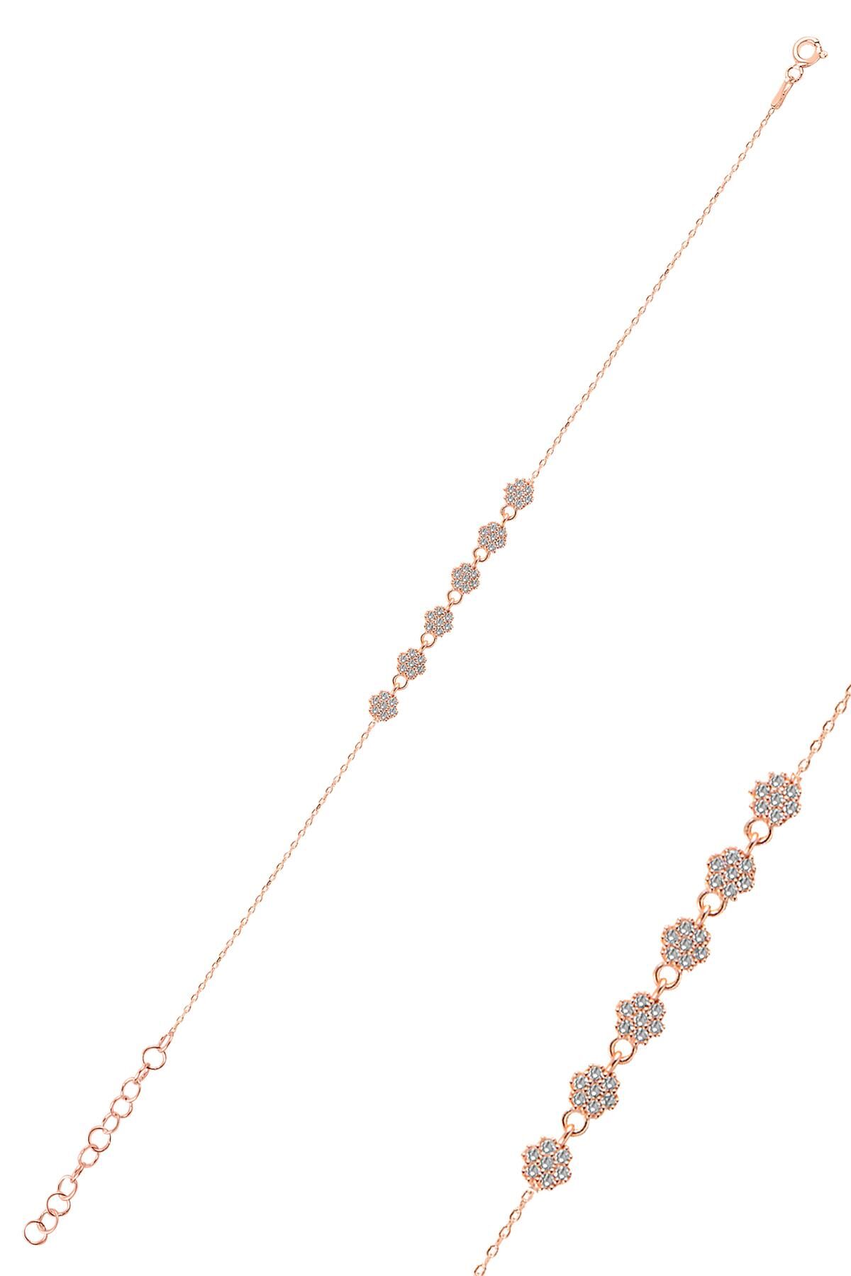 Gümüş rose zirkon taşlı çiçek bileklik SGTL10305ROSE