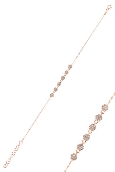 Gümüş rose zirkon taşlı çiçek bileklik SGTL10305ROSE