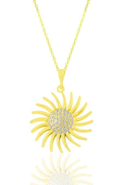 Gümüş altın yaldızlı zirkon taşlı güneş kolye SGTL11039GOLD
