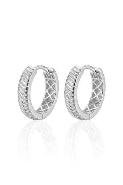 925 Ayar Gümüş küpe Üzeri Rodyumlu Dalga Desenli Modern Halka Küpe SGTL13189RODAJ