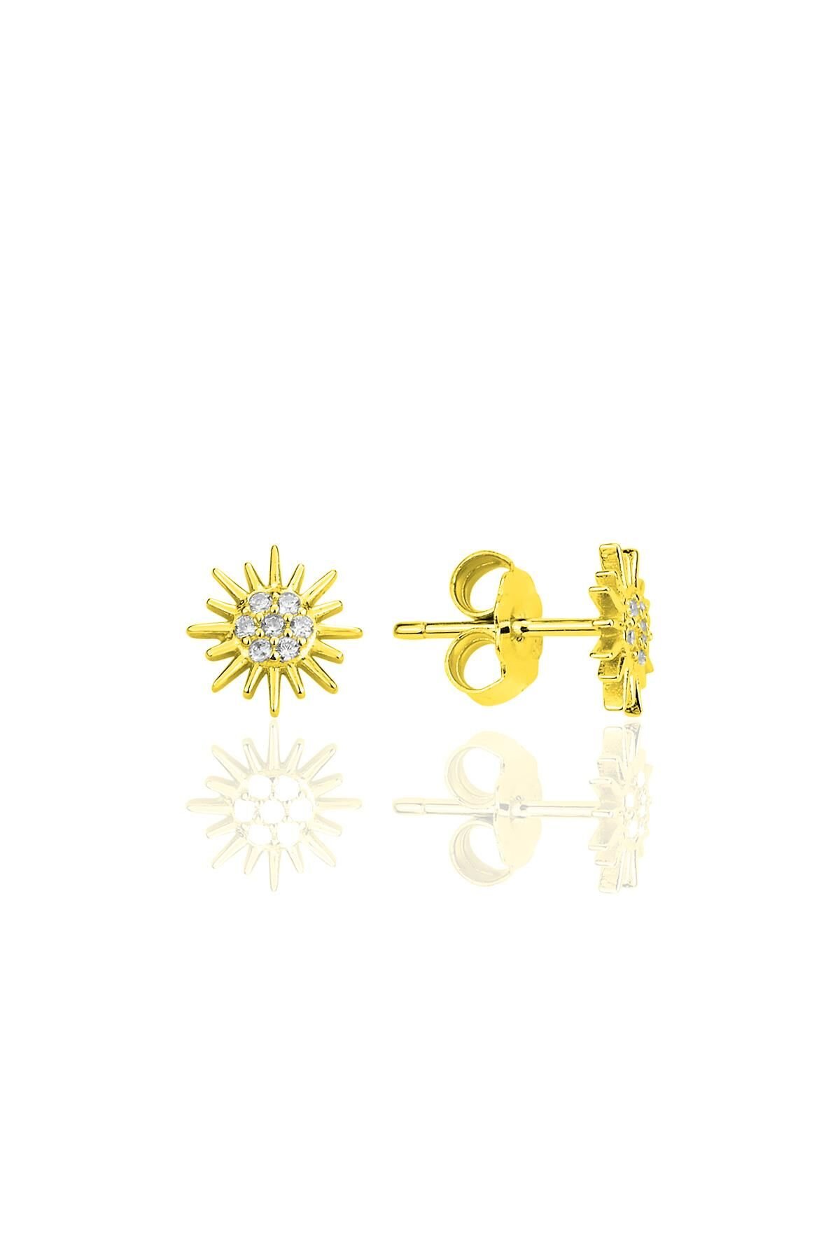 Gümüş altın yaldızlı zirkon taşlı  güneş küpe SGTL12333GOLD