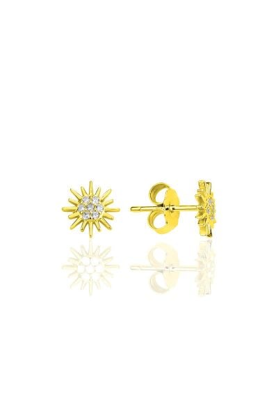 Gümüş altın yaldızlı zirkon taşlı  güneş küpe SGTL12333GOLD
