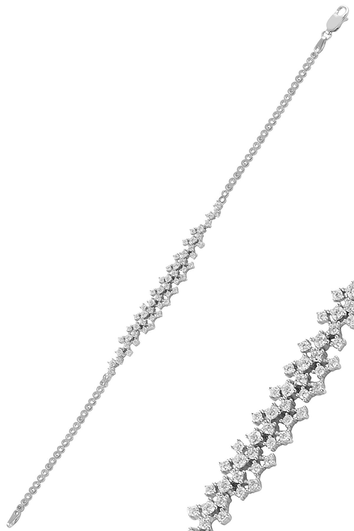 Gümüş beyaz altın rodyumlu pırlanta modeli zirkon taşlı bileklik  SGTL11454