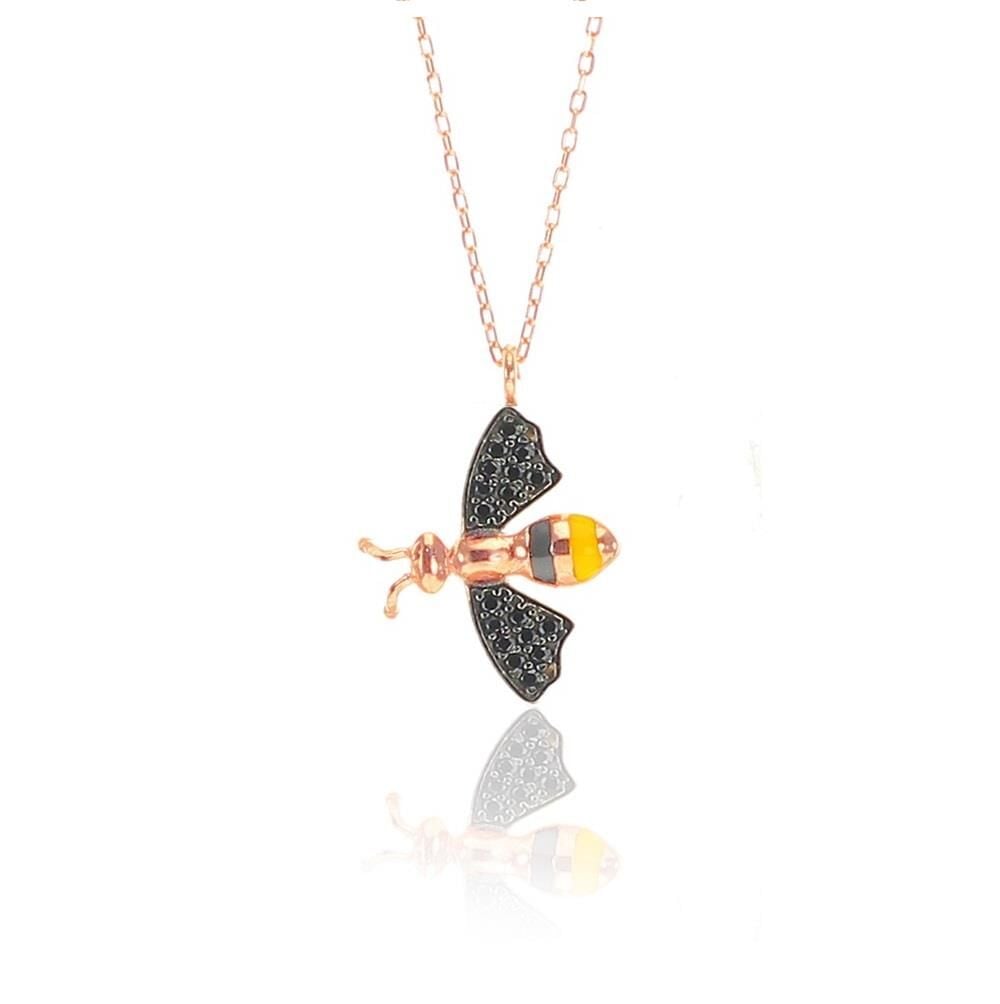 Gümüş mineli ve onix taşlı arı kolye SGTL8529