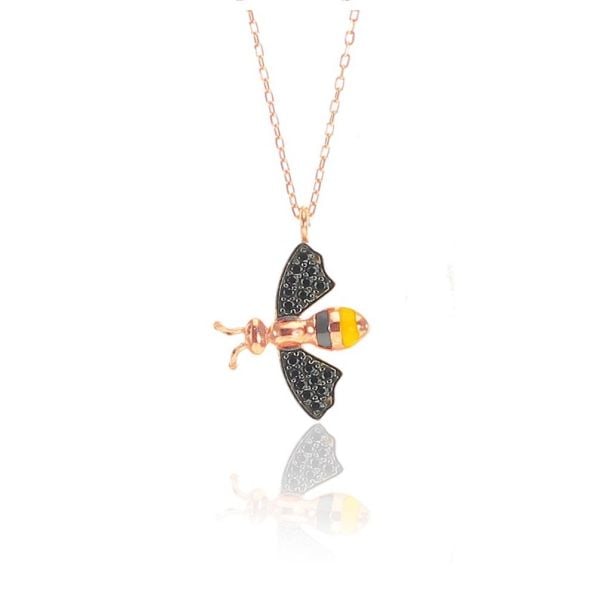 Gümüş mineli ve onix taşlı arı kolye SGTL8529
