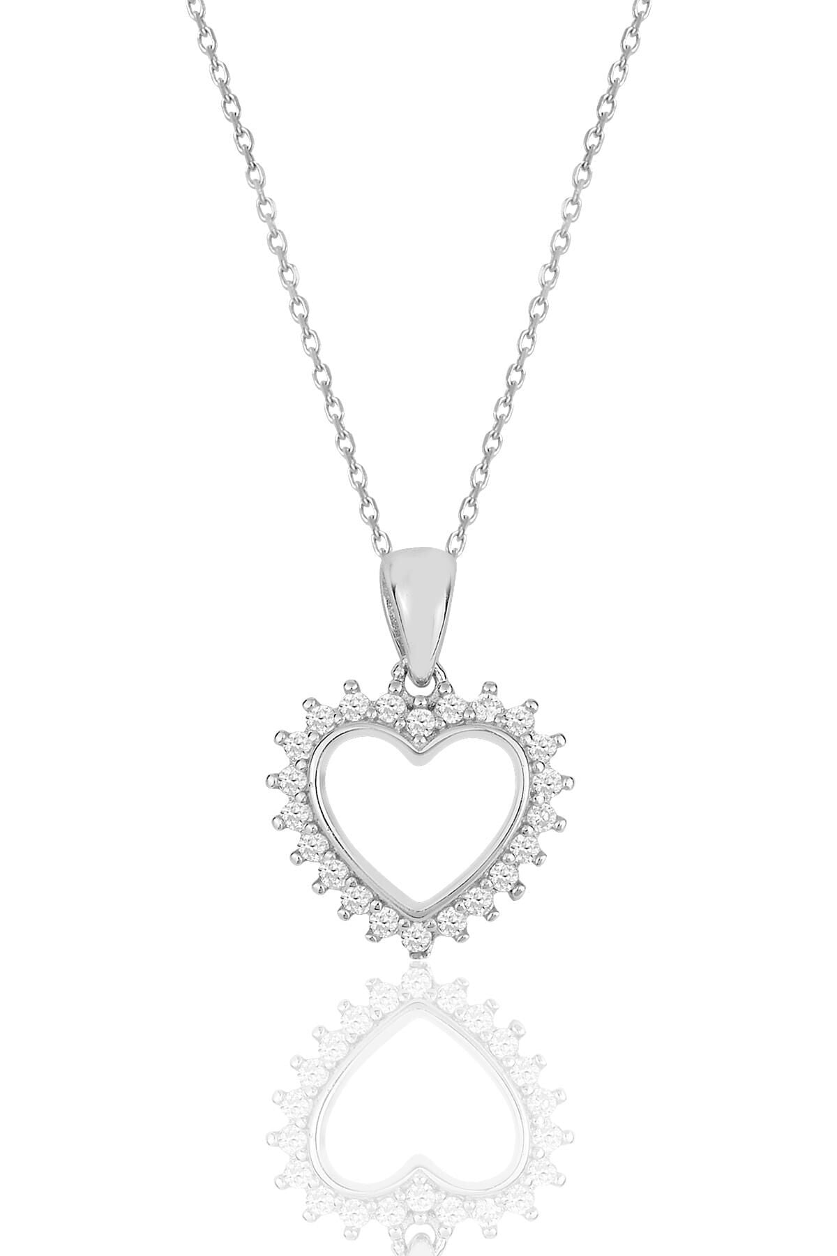 Gümüş rodyumlu zirkon taşlı kalp kolye. SGTL11617KOLYE