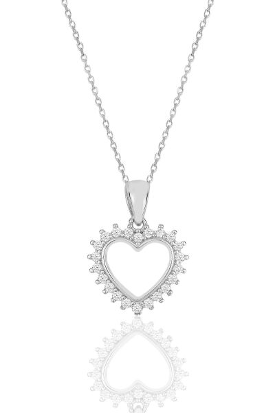 Gümüş rodyumlu zirkon taşlı kalp kolye. SGTL11617KOLYE