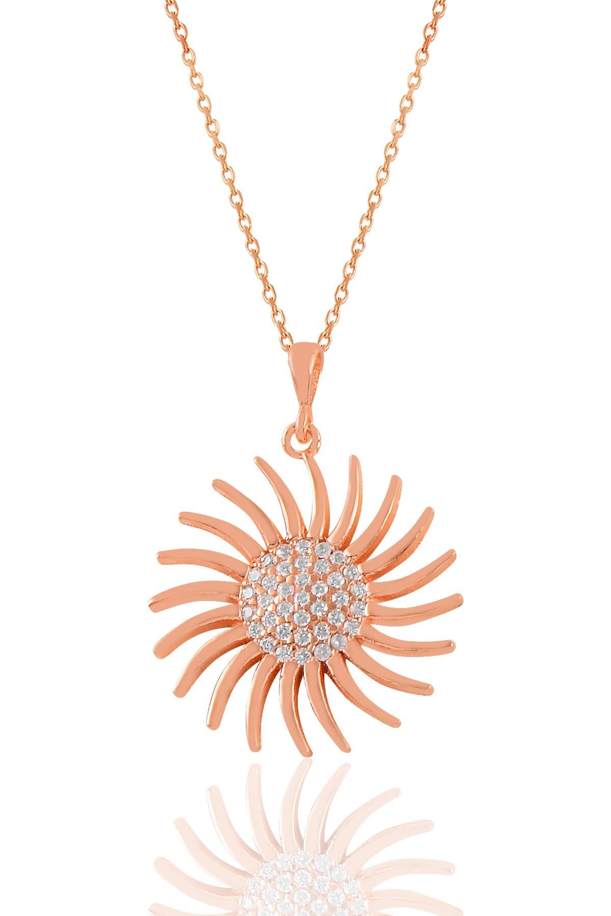 Gümüş rose zirkon taşlı güneş kolye SGTL11039ROSE