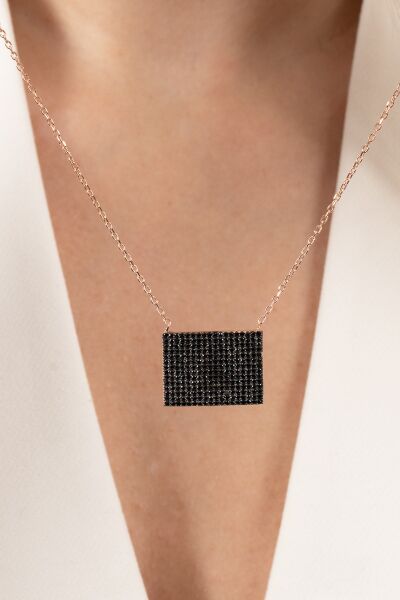 925 ayar gümüş kolye rose siyah taşlı diktörgen gecenin parıltısı kolye SGTL13134SIYAH