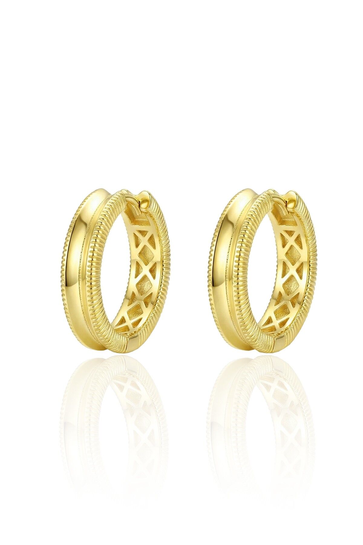 925 Ayar Gümüş küpe Üzeri Altın Kaplama Oluklu Ajda Halka Küpe SGTL13191GOLD