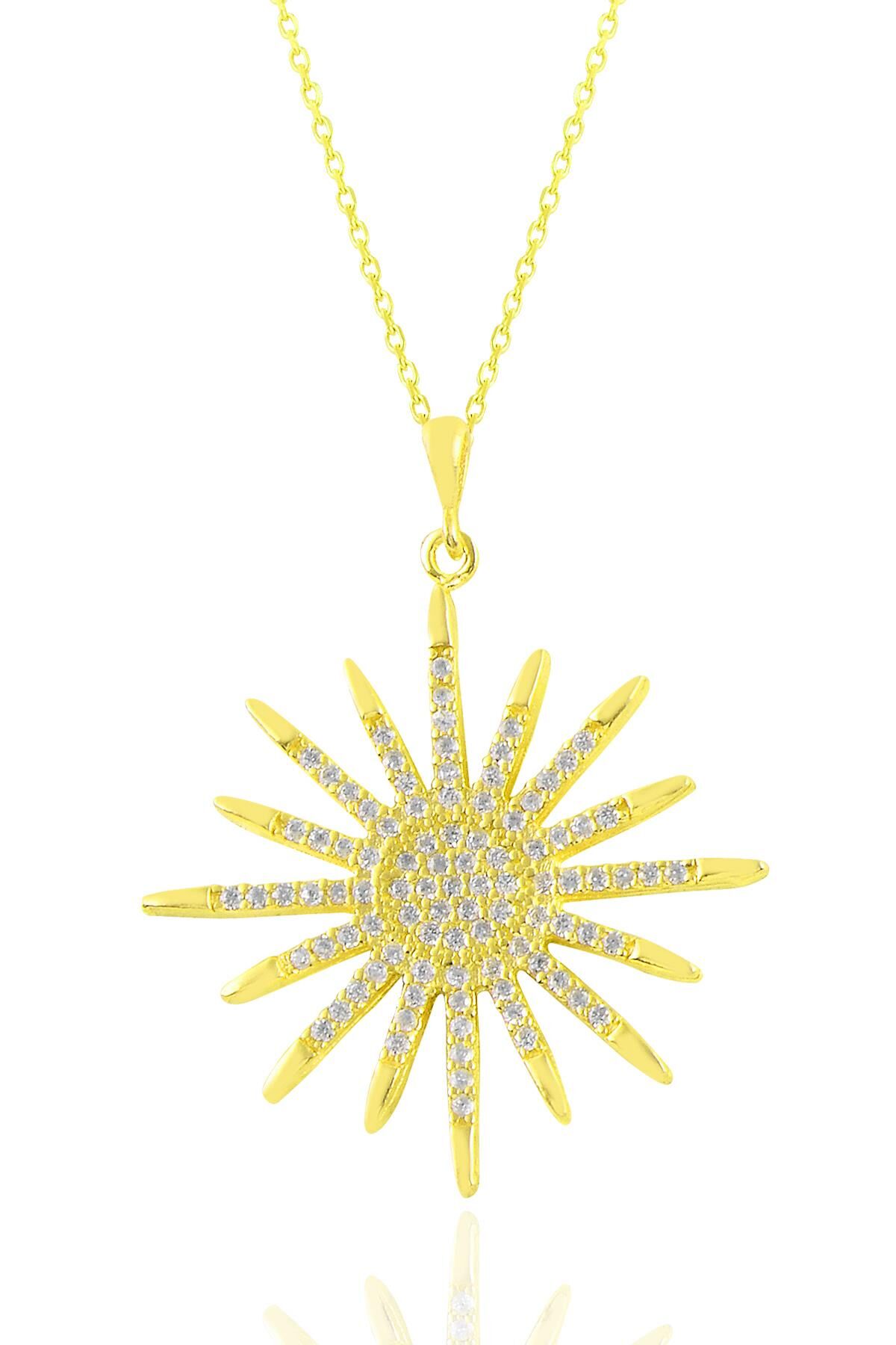 Gümüş altın yaldızlı zirkon taşlı sunlight kolye SGTL11038GOLD