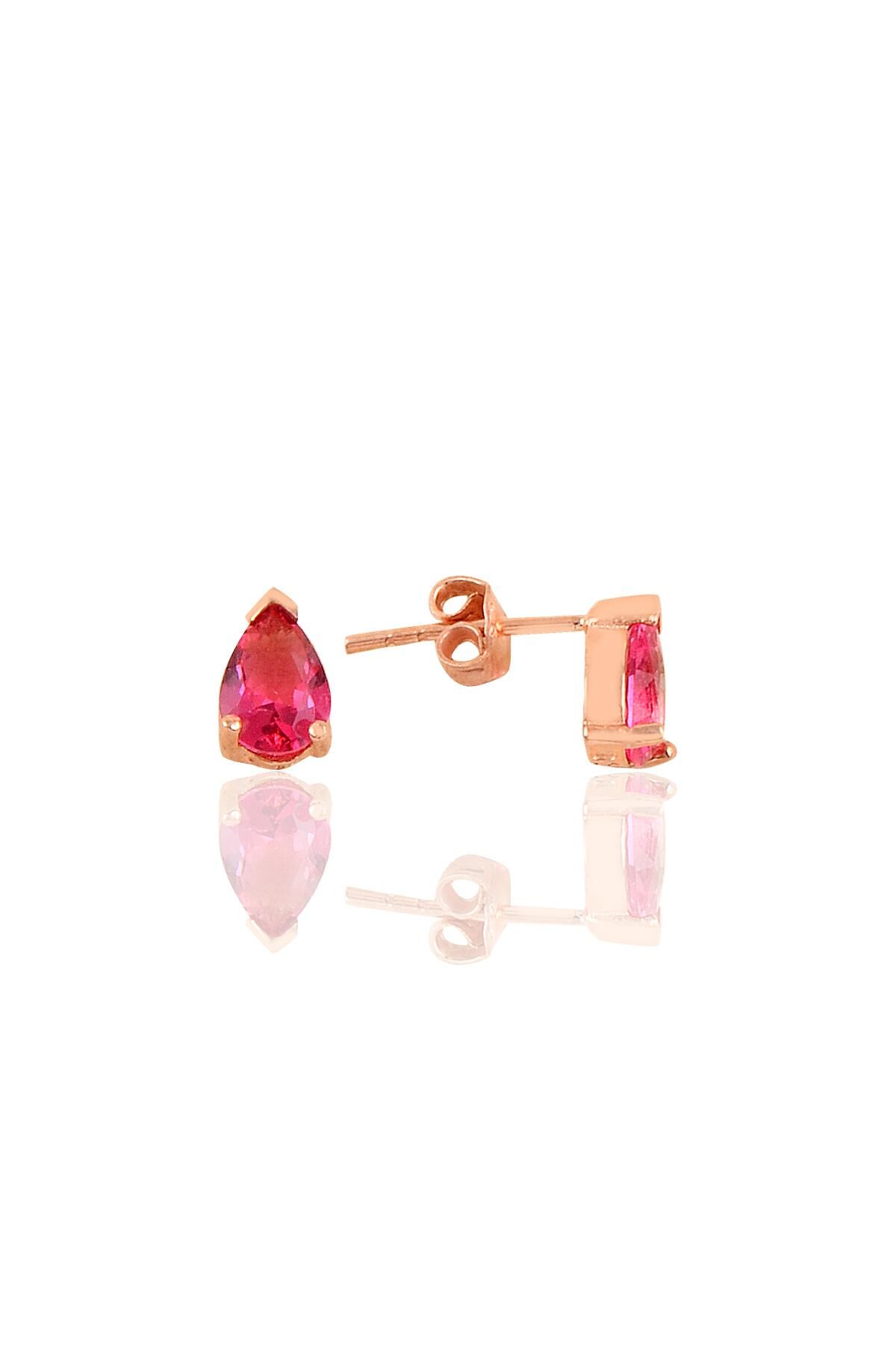 Gümüş rose kök yakut taşlı damla küpe SGTL10306KRM