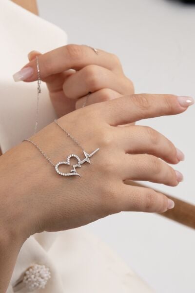 925 Ayar gümüş kolye rodyumlu zirkon taşlı kalbimin ritmi kolye SGTL13142RODAJ