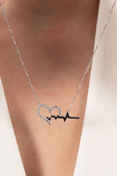 925 Ayar gümüş kolye rodyumlu zirkon taşlı kalbimin ritmi kolye SGTL13142RODAJ