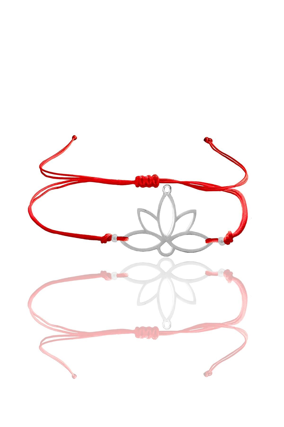 Gümüş lotus  yaşam  çiçeği kırmızı ipli bileklik SGTL12059RODAJ