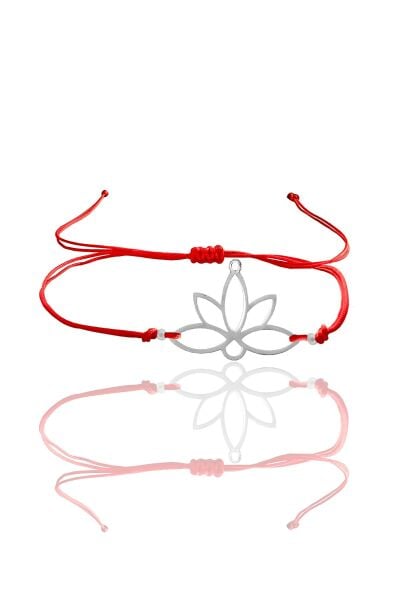 Gümüş lotus  yaşam  çiçeği kırmızı ipli bileklik SGTL12059RODAJ