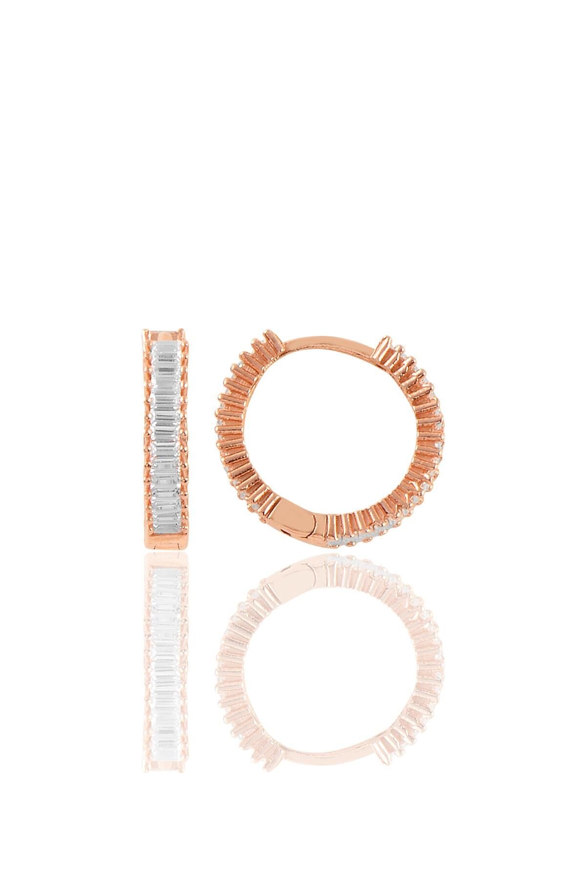 Gümüş rose baget taşlı tamtur halka küpe SGTL11365ROSE