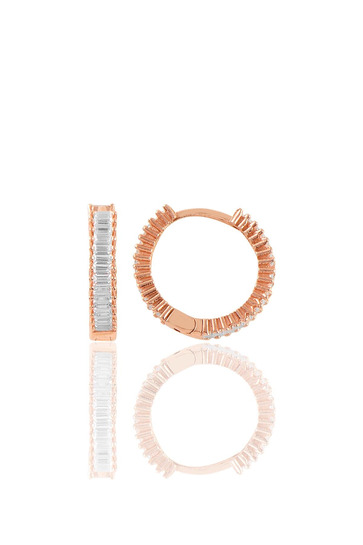 Gümüş rose baget taşlı tamtur halka küpe SGTL11365ROSE