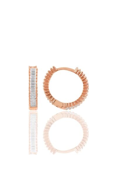 Gümüş rose baget taşlı tamtur halka küpe SGTL11365ROSE