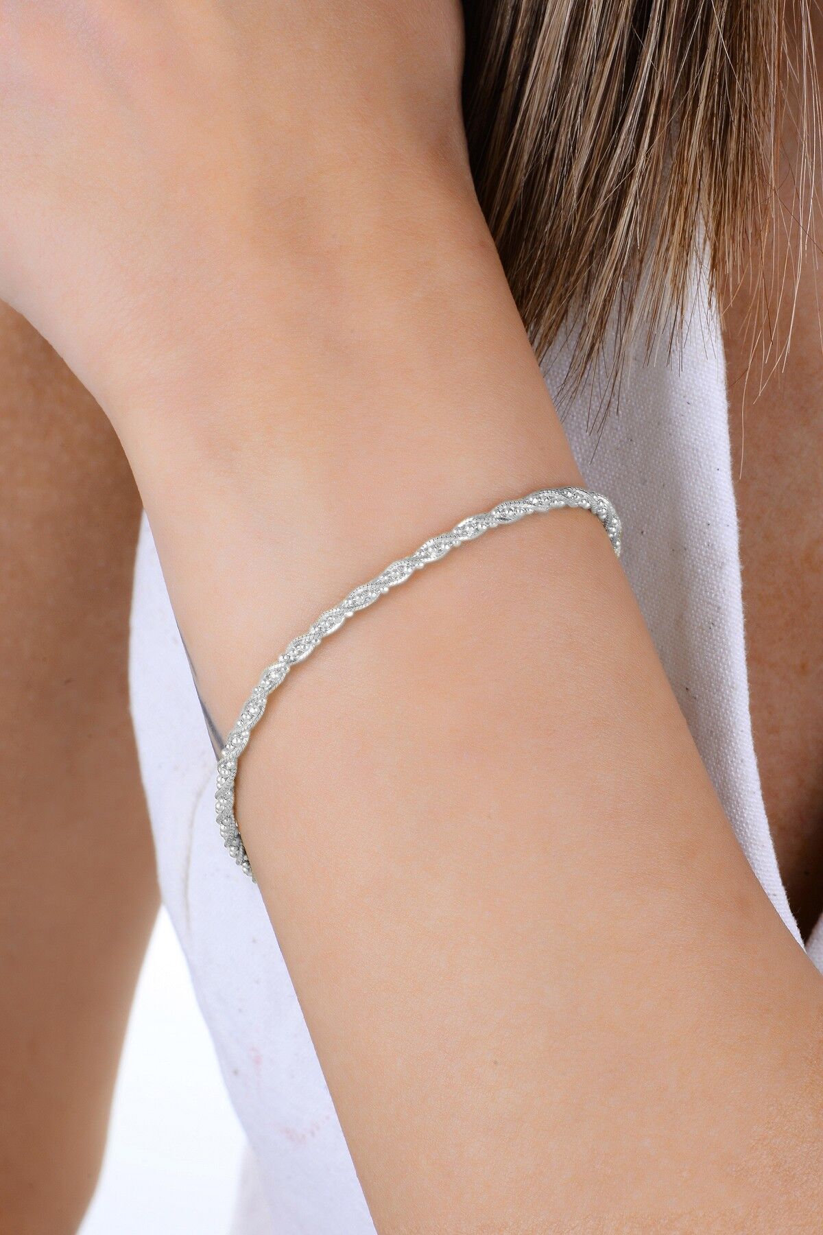 Gümüş top zincir detaylı burgulu İtalyan bileklik SGTL12943RODAJ