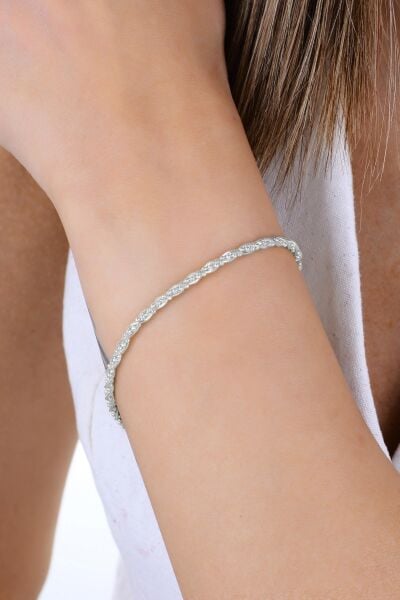 Gümüş top zincir detaylı burgulu İtalyan bileklik SGTL12943RODAJ